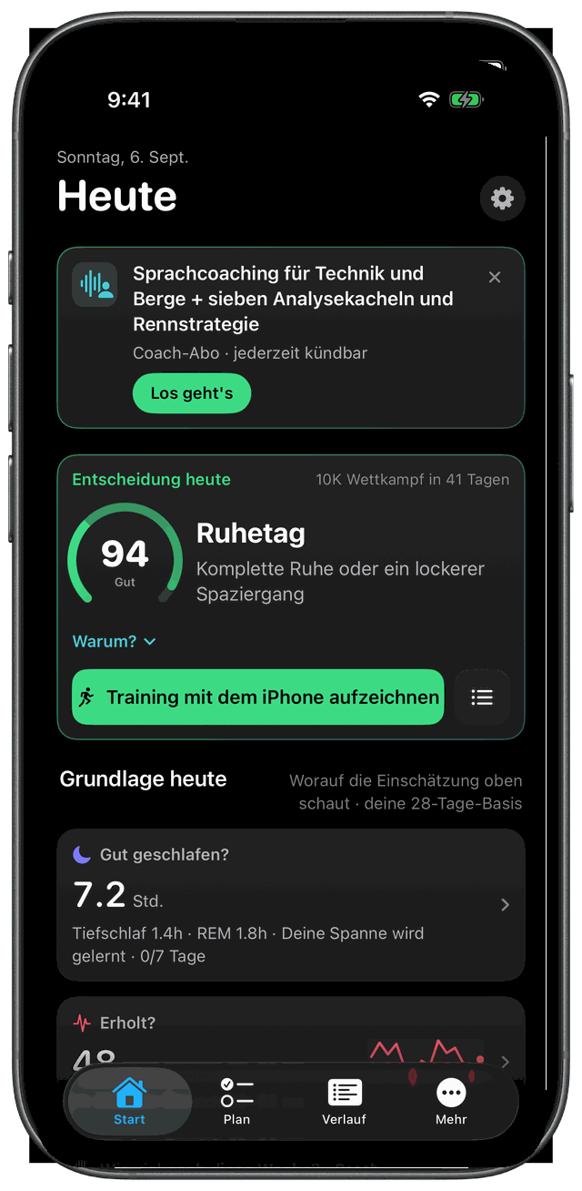 iPhone-Start — heute heißt es Ruhe (komplette Ruhe oder ein lockerer Spaziergang)