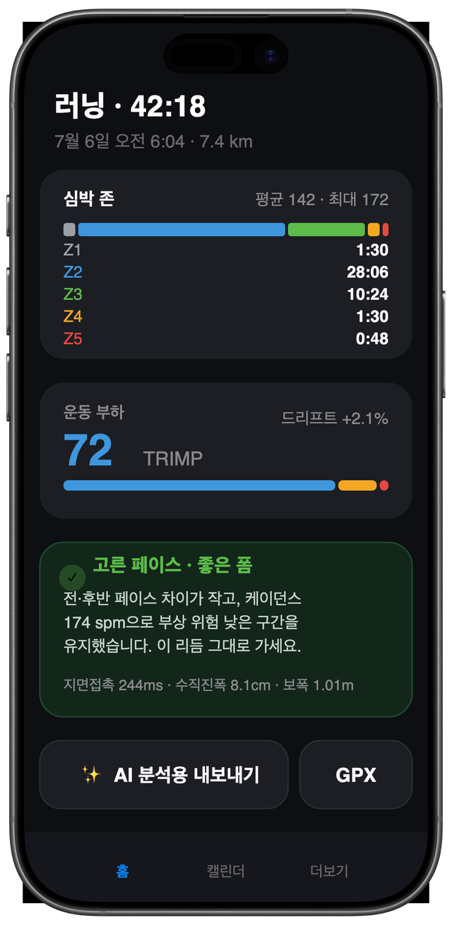 iPhone 운동 상세 분석 화면