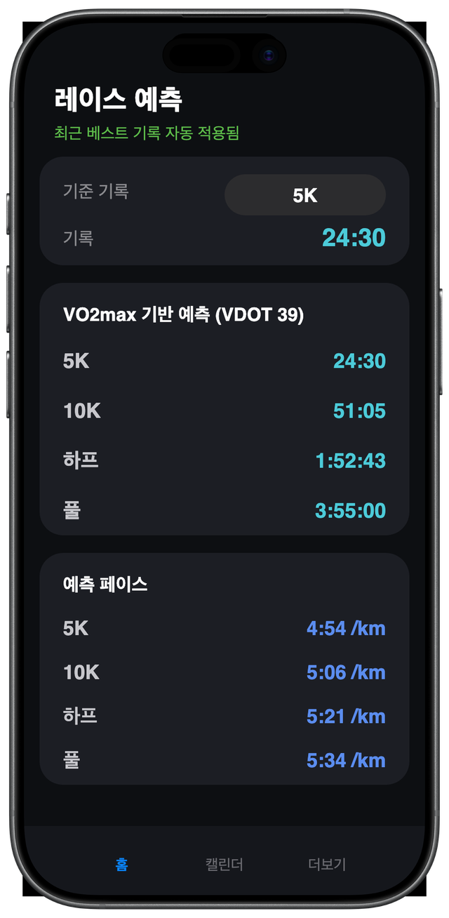 iPhone 레이스 예측 화면
