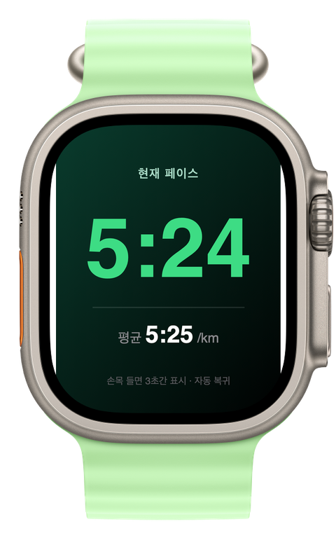 Apple Watch Ultra에 표시된 Runvis 현재 페이스 화면