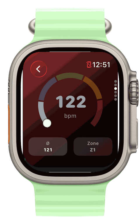 Apple Watch Ultra — Runvis Herzfrequenz-Zonenbogen
