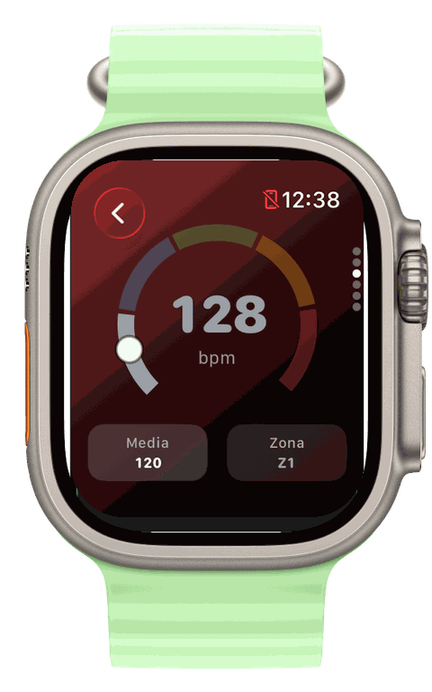 Apple Watch Ultra — arco de zona de frecuencia cardiaca en Runvis